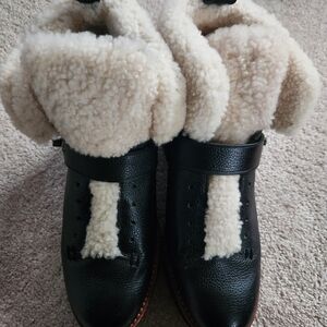 Coach Black Leather with Cream Shearling